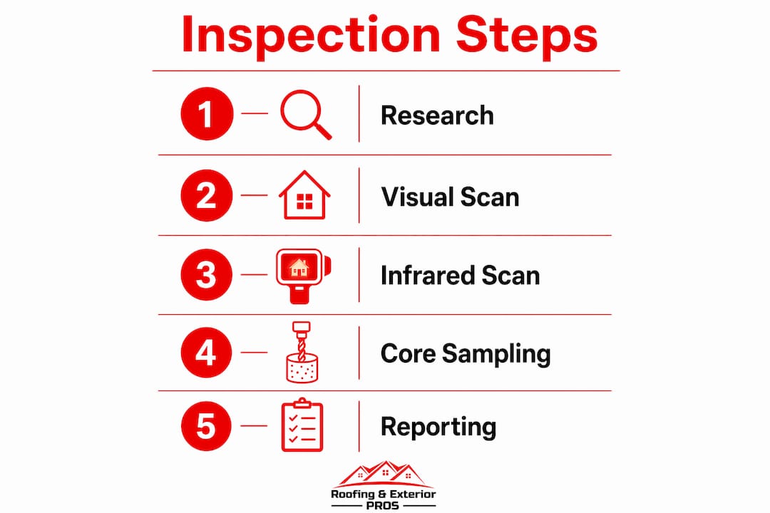 Infographic showing step-by-step roof inspection process