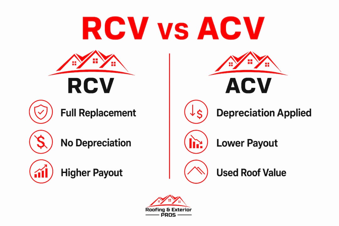 Infographic comparing RCV and ACV roofing insurance