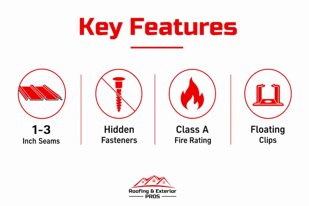 Infographic showing key features of standing seam roofing