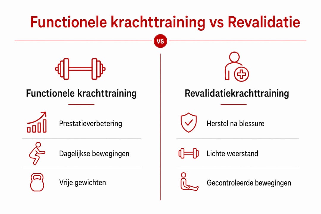 Infographic: het verschil tussen functionele krachttraining en revalidatie