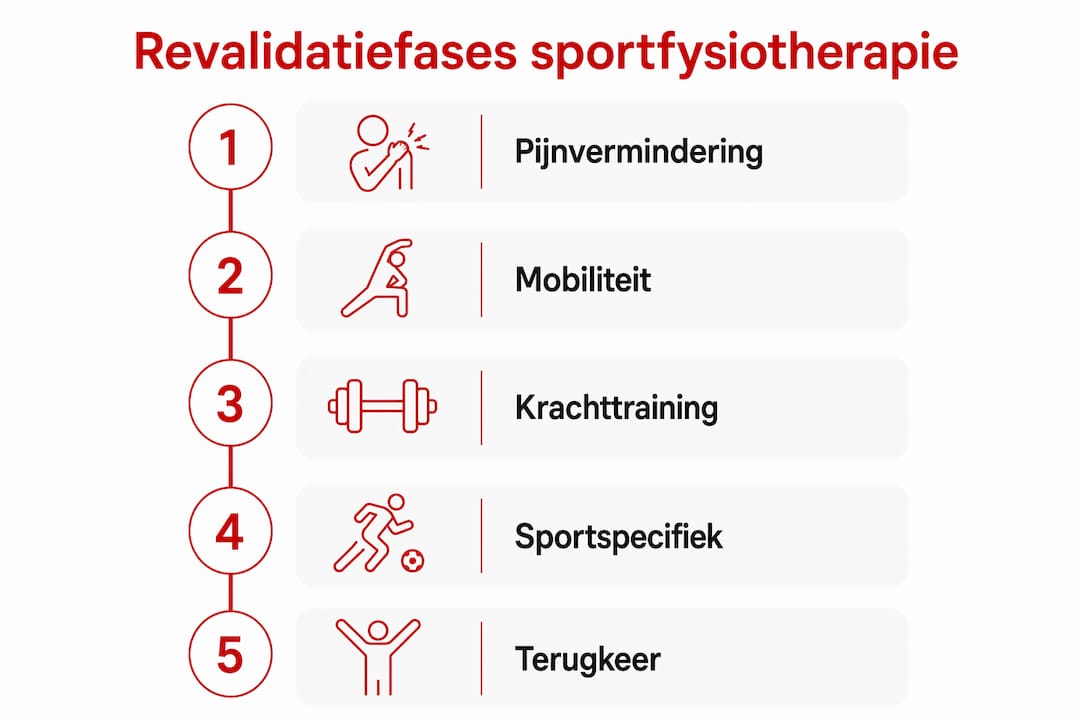 Infographic met een helder overzicht van de verschillende fasen binnen de sportrevalidatie
