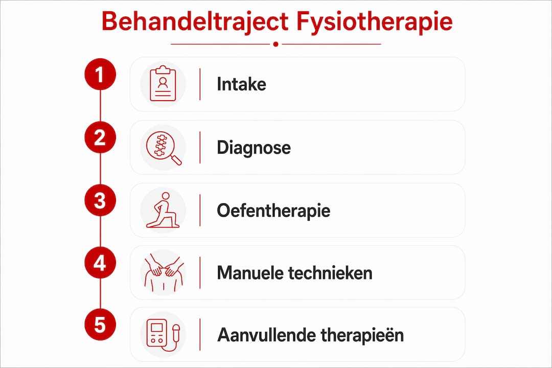 Handige infographic met een helder overzicht van de stappen binnen een fysiotherapiebehandeling.