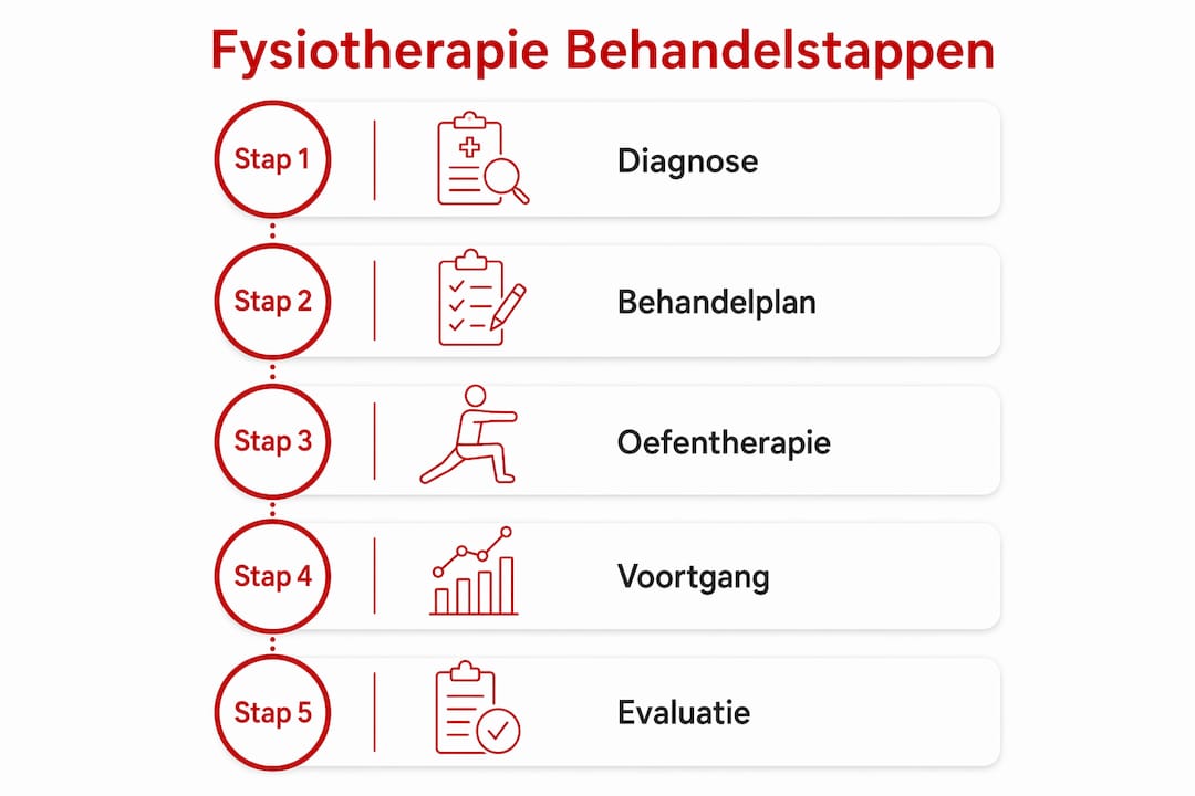 Infographic: stapsgewijze aanpak van knieklachten door de fysiotherapeut