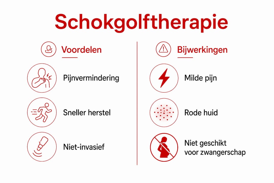 Infographic met de voordelen én mogelijke nadelen van shockwave therapie