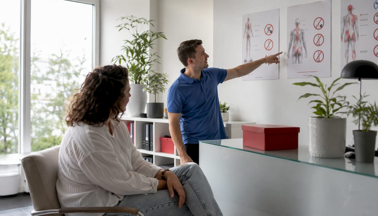 De patiënt en de therapeut bespreken samen of er redenen zijn waarom een behandeling niet geschikt zou kunnen zijn.
