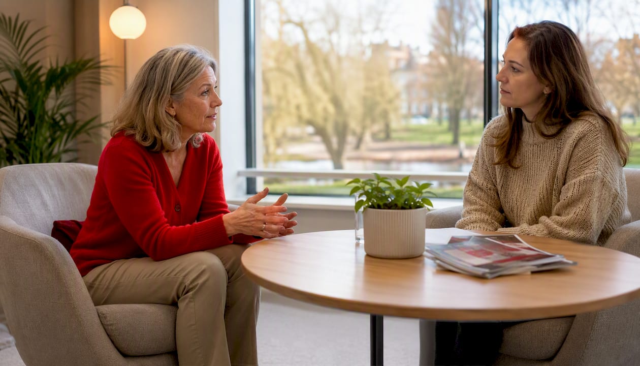De arts bespreekt met de patiënt de klachten van duizeligheid.
