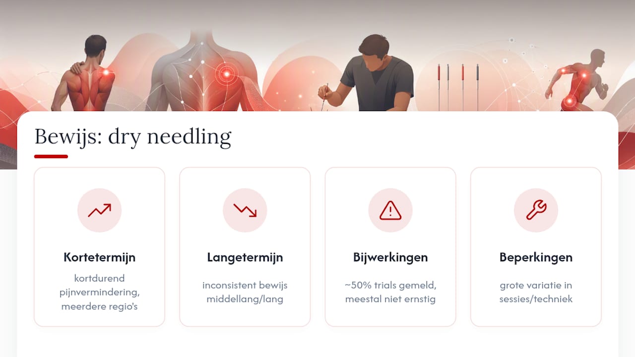 Schema met een overzicht van bewijs en beperkingen van dry needling