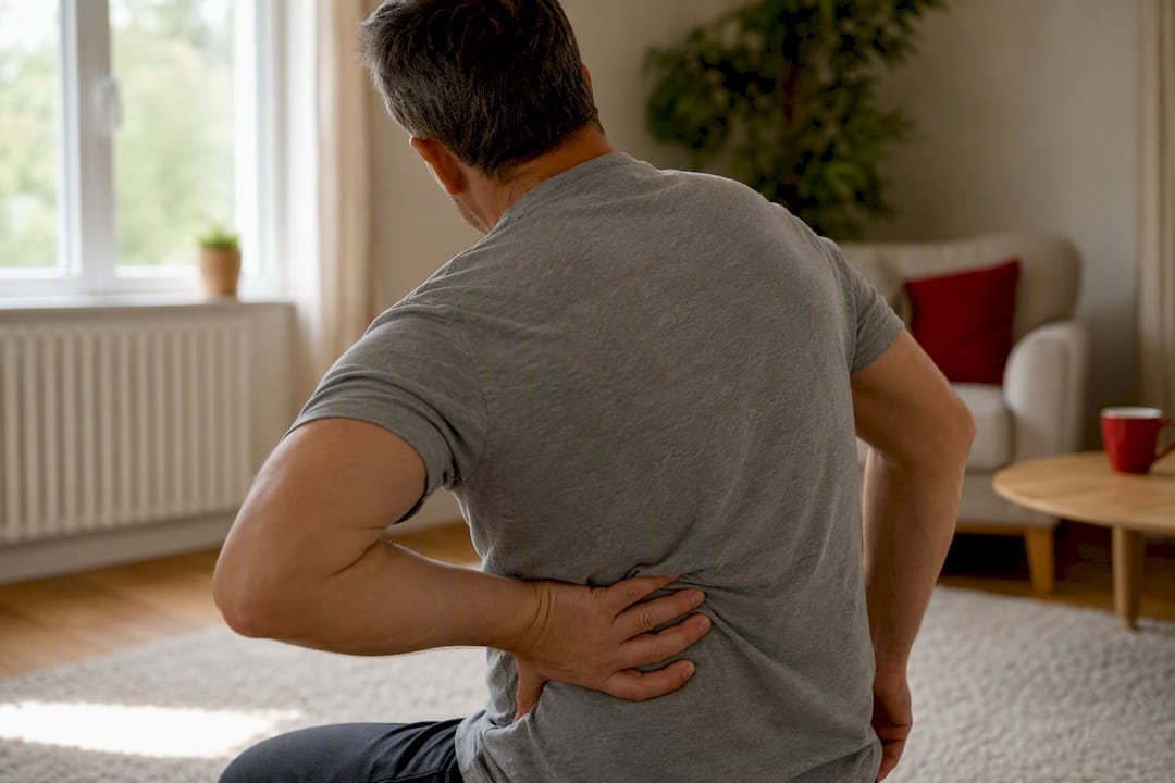 Hand die na behandeling voorzichtig de schouder masseert