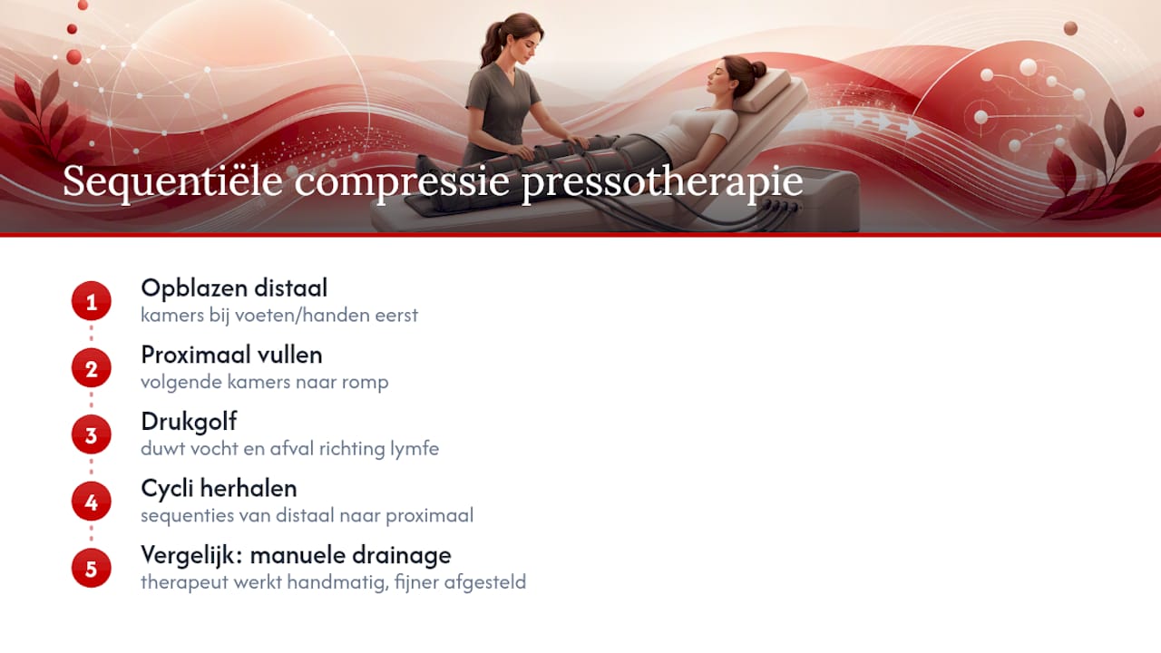 Schema van de compressiesequentie bij pressotherapie