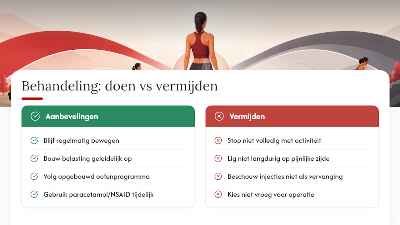 Behandeling van trochanter pijn: wat werkt en wat niet op lange termijn — overview diagram