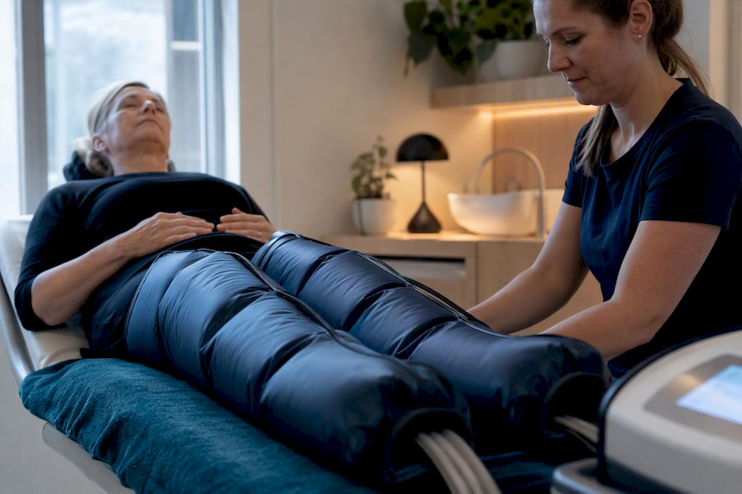 Pressotherapie met manchet rond het onderbeen