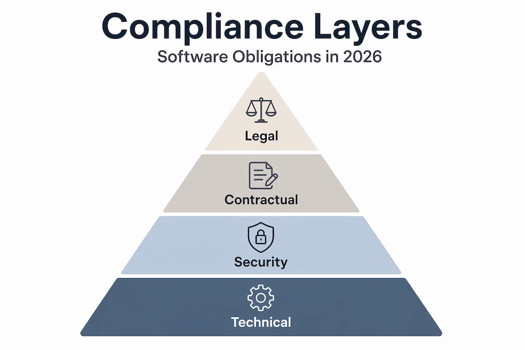 Hierarchy showing software compliance layers for 2026