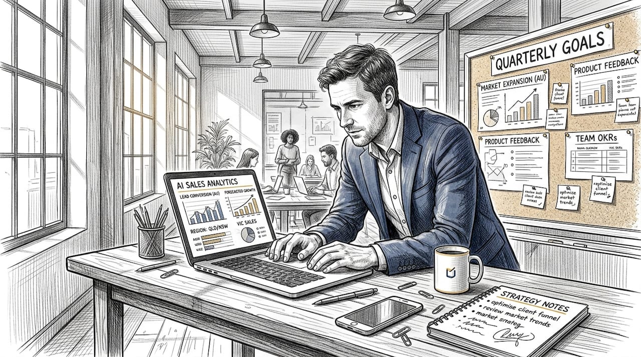 Manager using AI software at shared workspace
