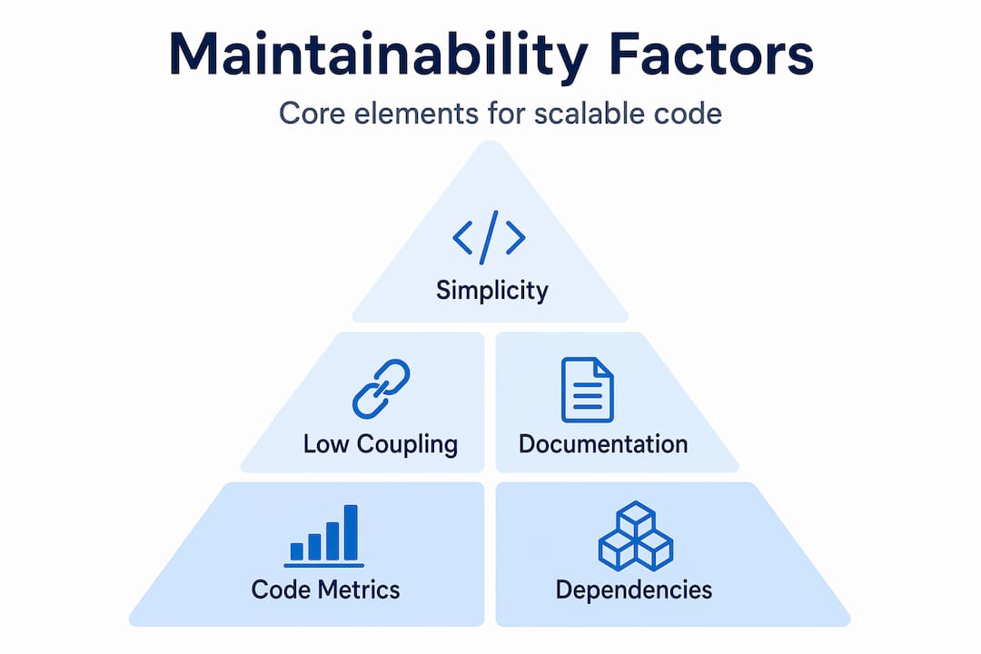 Hierarchy infographic of software maintainability factors