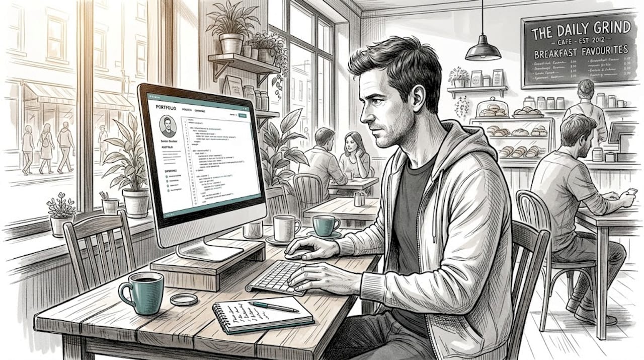 Developer reviewing code in open workspace