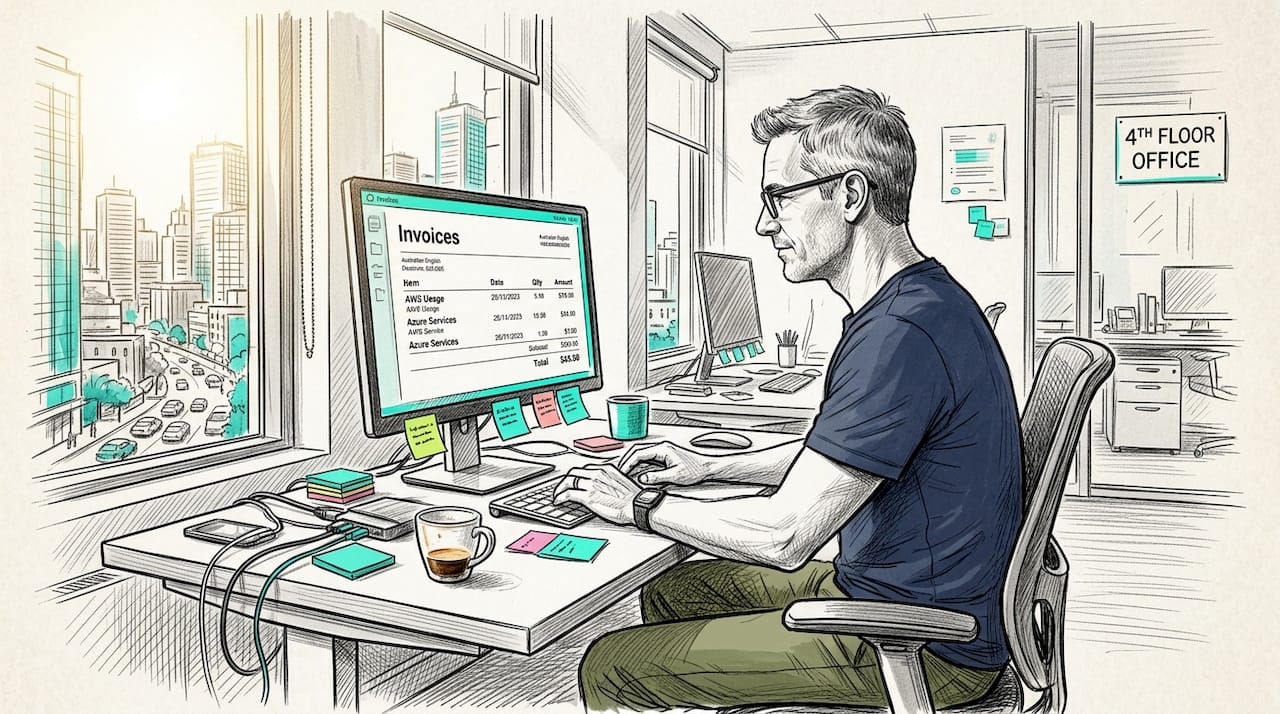 CTO reviewing infrastructure spend in office