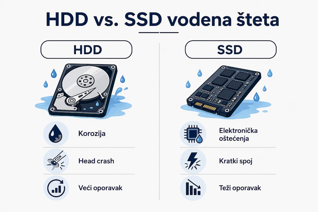 Infografika: kako voda utječe na HDD i SSD – usporedba oštećenja