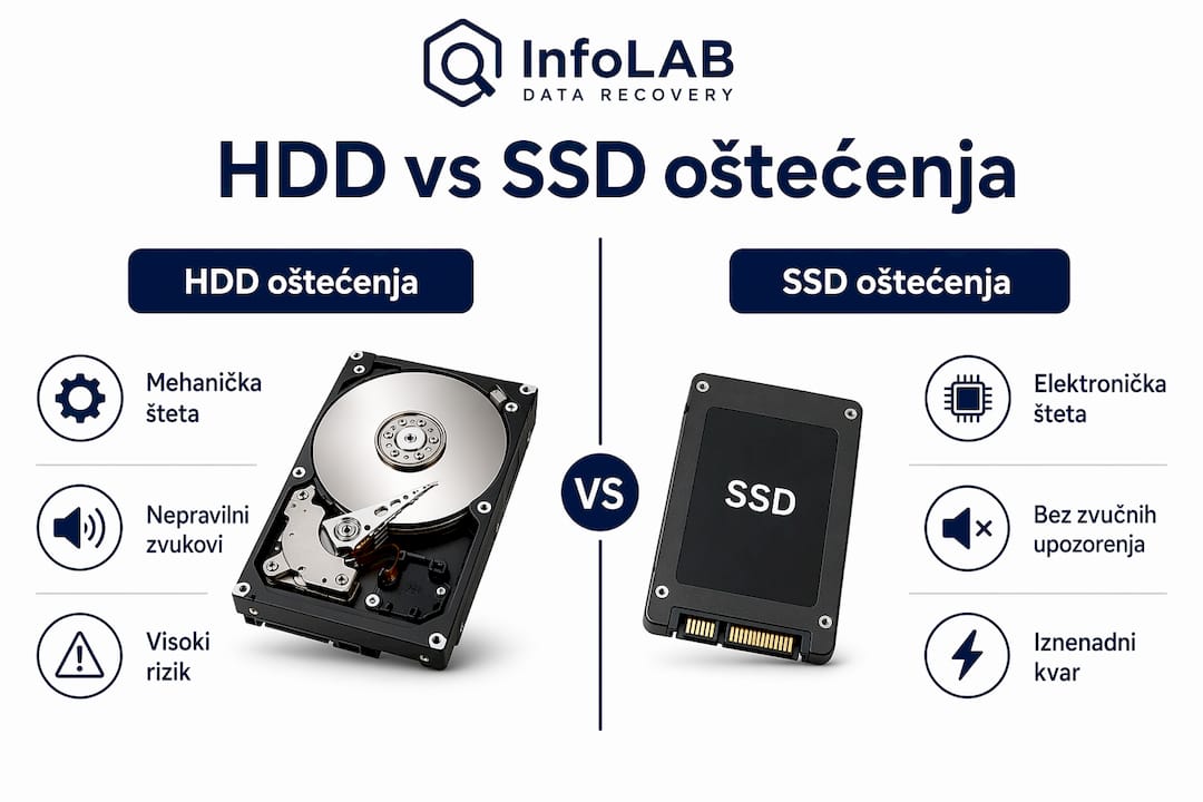Detaljna infografika: usporedba oštećenja HDD-a i SSD-a