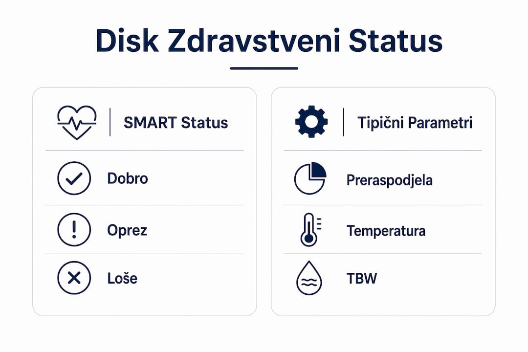 Infografika koja prikazuje različite stupnjeve i kategorije zdravlja diskova