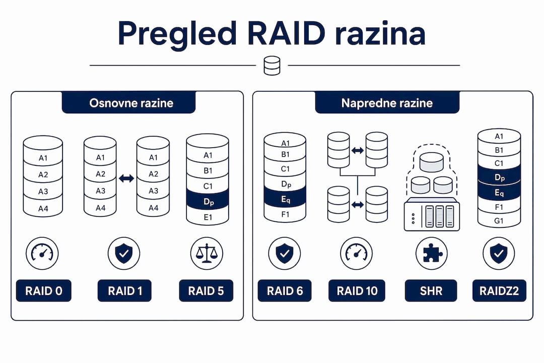 Infografika: Pregled i usporedba osnovnih i naprednih RAID konfiguracija