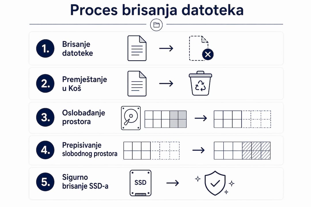 Na infografici možete vidjeti kako se u Windowsu brišu datoteke, korak po korak.