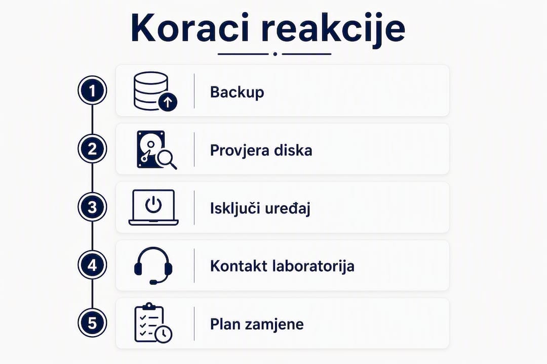 Infografika s uputama što učiniti kada dobijete obavijest o kvaru diska