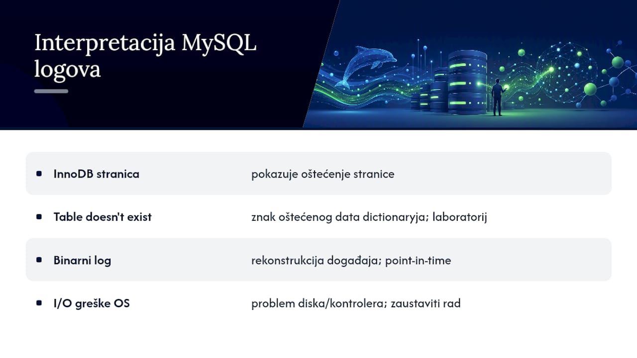 Kako interpretirati MySQL logove radi dijagnostike problema baze — overview diagram