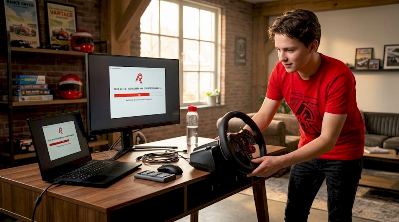 Het racestuur draait automatisch om zichzelf te kalibreren.