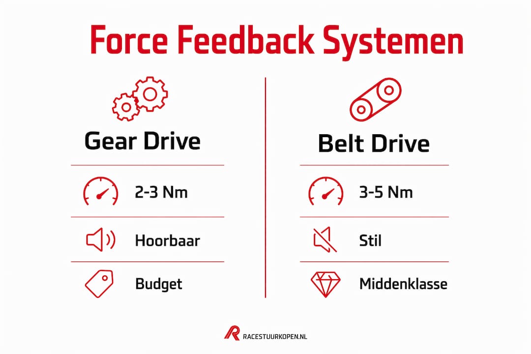 Infographic: Verschillen tussen gear drive en belt drive force feedback systemen
