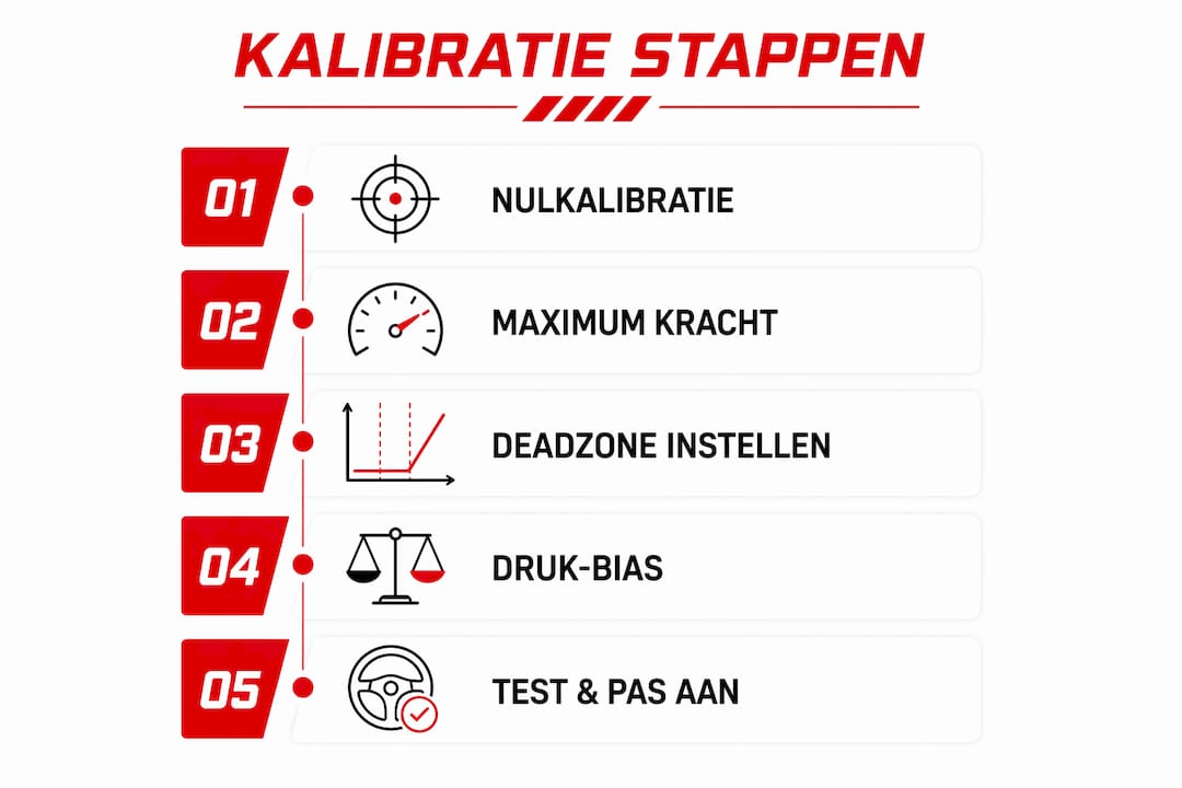 Overzichtelijke infographic: zo kalibreer je stap voor stap je loadcell pedalen