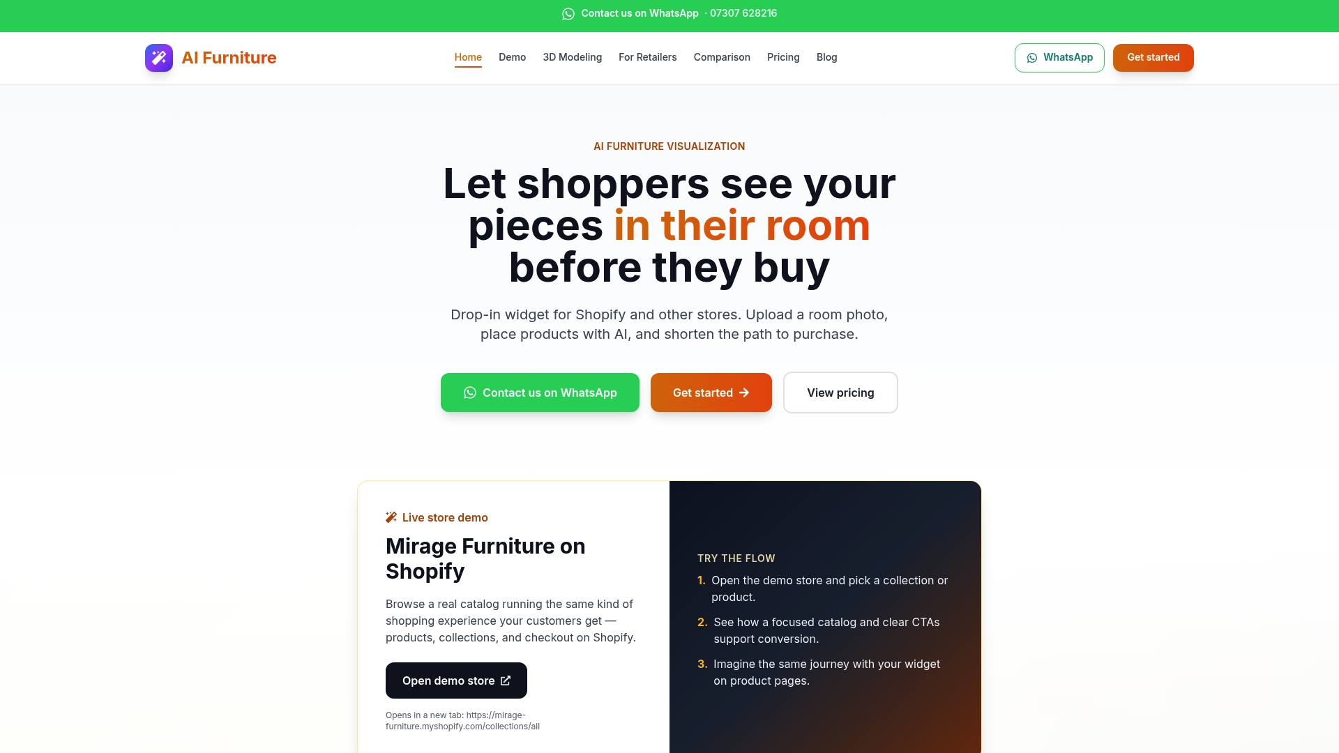 AI Furniture visualization widget on a Shopify store
