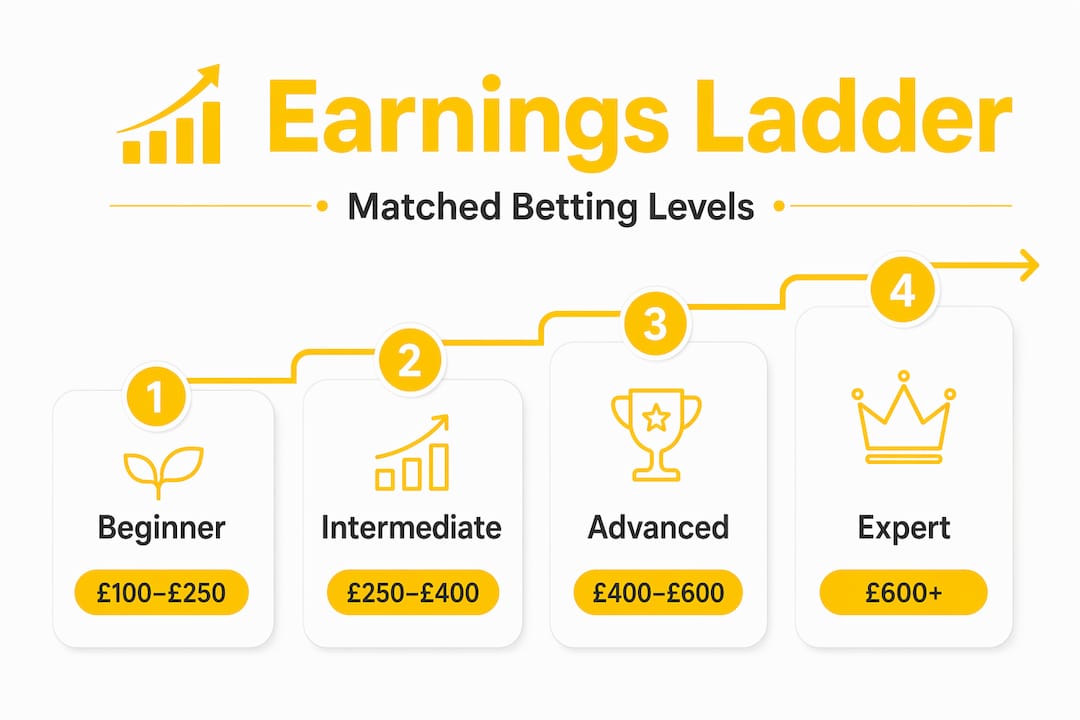 Hierarchy infographic of matched betting earnings levels