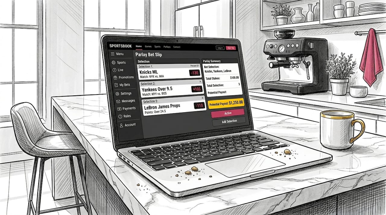 How Bookmaker Offers Generate Income in 2026 Laptop screen displaying sportsbook parlay bet slip