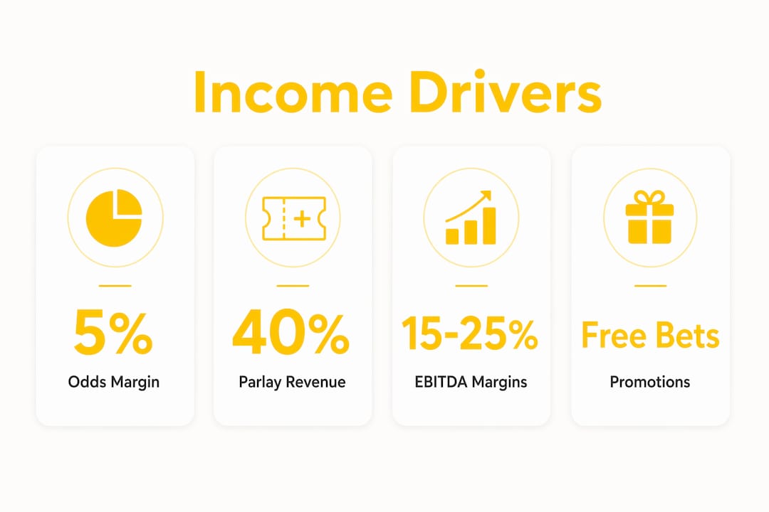 How Bookmaker Offers Generate Income in 2026 Infographic showing bookmaker income sources and statistics