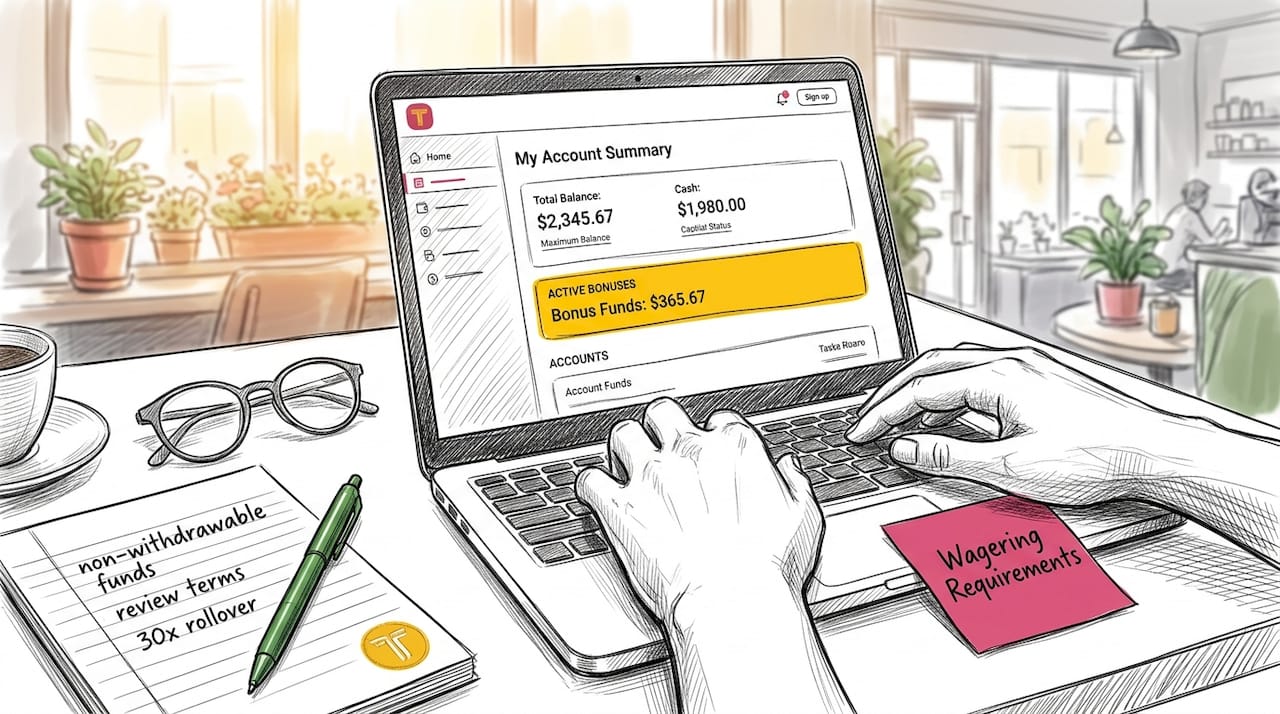 Sticky Bonus Betting Explained: What Canadian Bettors Need to Know Hands typing on laptop showing sticky bonus details