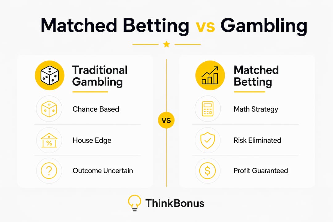Infographic comparing matched betting and traditional gambling