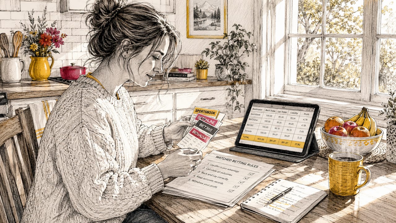 Matched Betting Income Scaling Guide for Canadians Hands sorting matched betting tools and documents