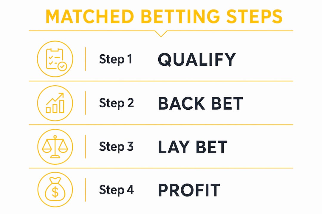 Matched Betting Secondary Income Explained for Canadians Infographic showing step-by-step matched betting process