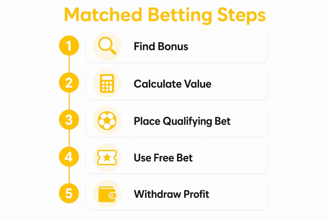 Infographic summarizing casino matched betting steps