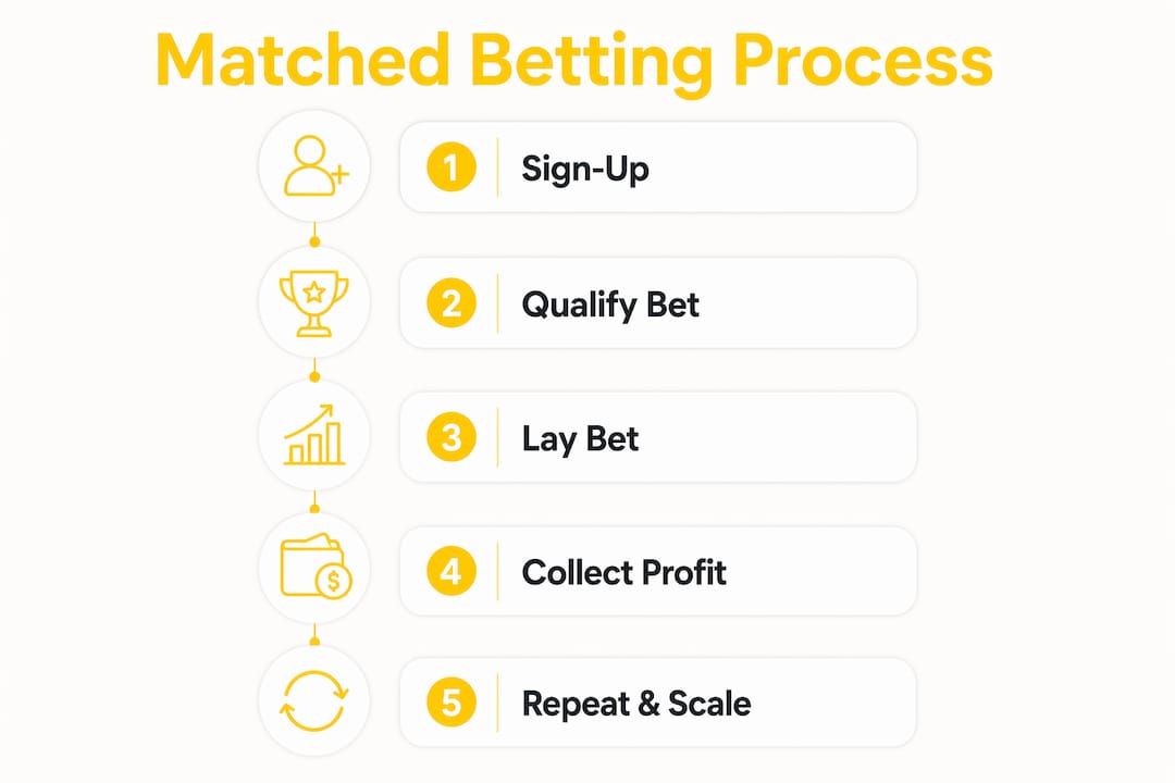 Matched Betting Part-Time Income Guide for Canadians Infographic showing matched betting step-by-step process