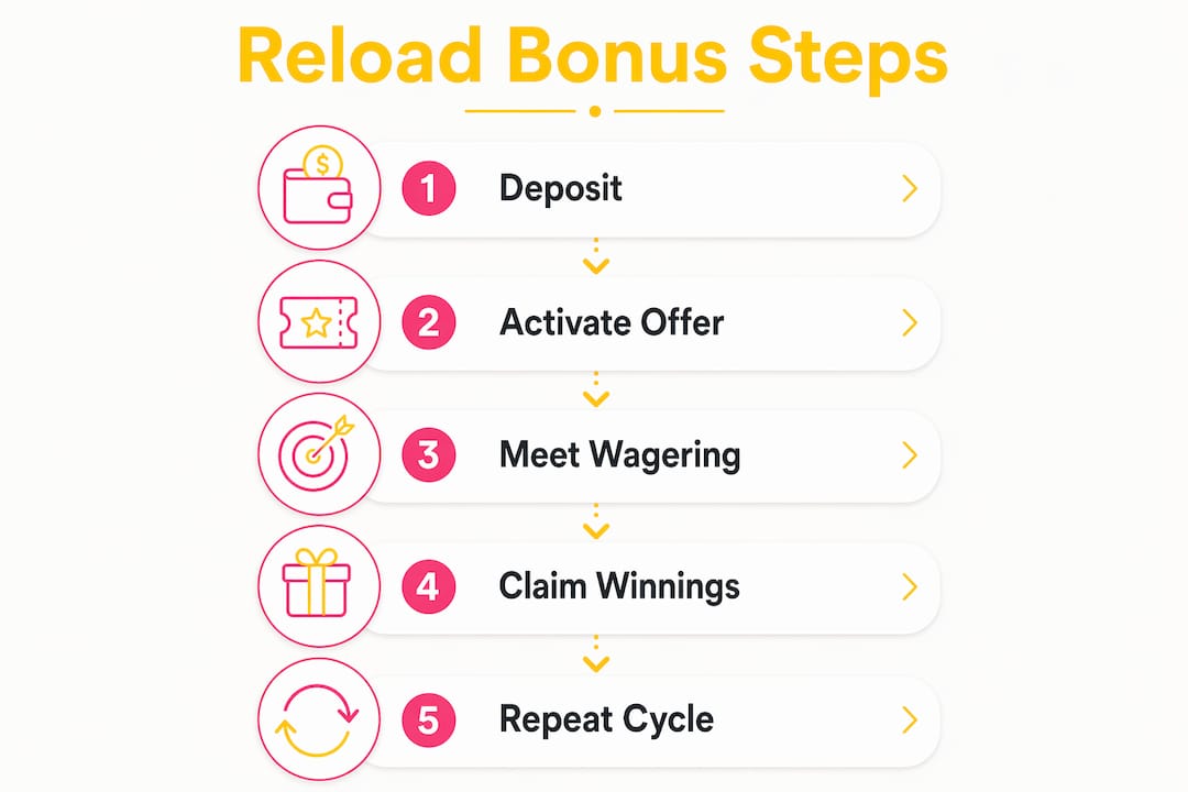 What Is a Reload Bonus? A Canadian Bettor's Guide Infographic illustrating reload bonus process steps