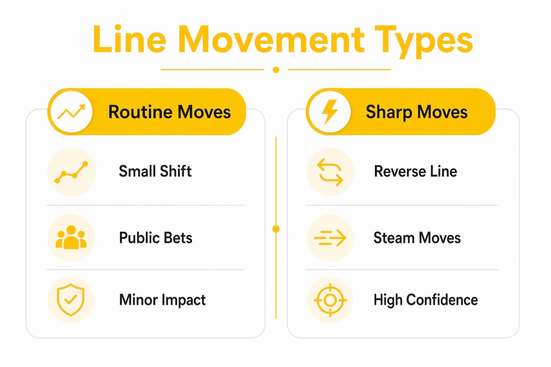 What Is Line Movement Betting? A Clear 2026 Guide Infographic comparing routine moves versus sharp line movements in betting