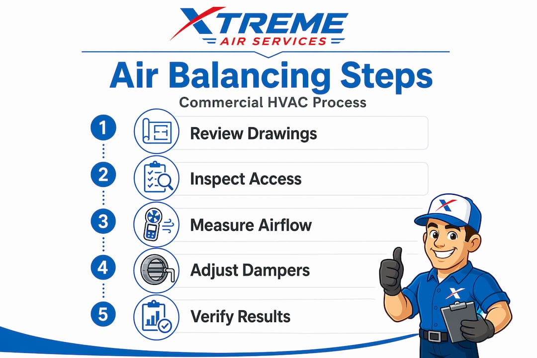 Infographic showing HVAC air balancing steps