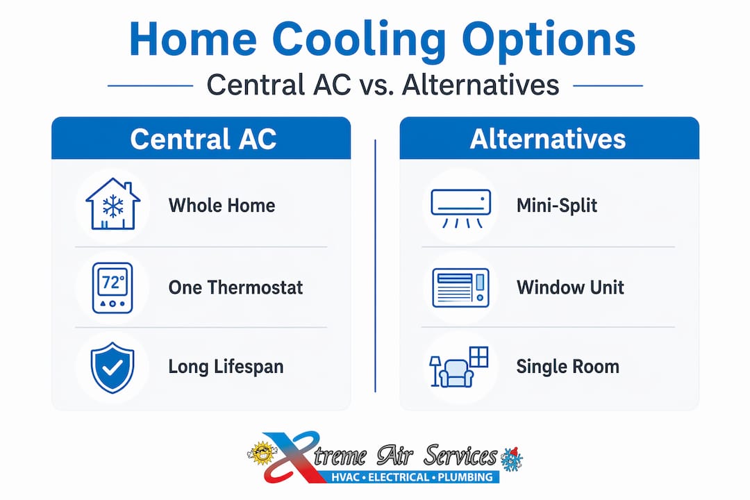 Infographic comparing central AC and alternatives