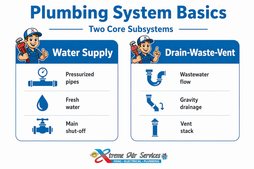 Infographic comparing home water supply and drain systems