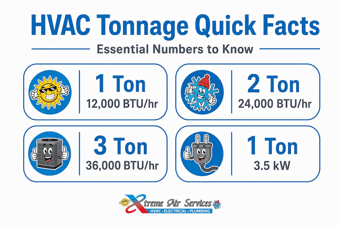 Infographic showing HVAC tonnage and BTU values