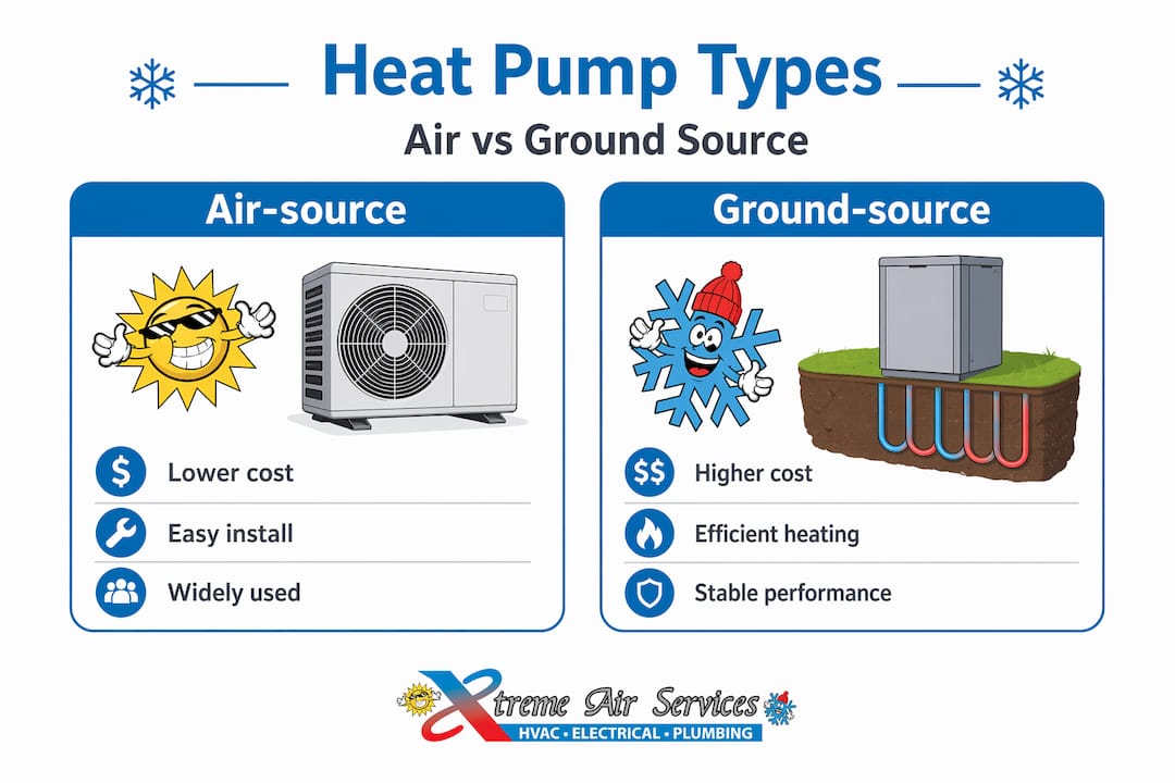 Comparison infographic of heat pump types