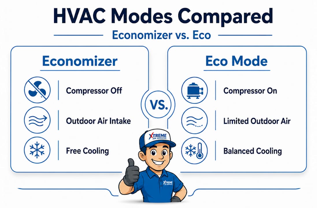 Infographic comparing economizer and eco HVAC modes
