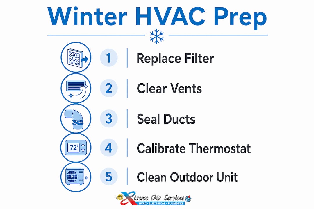 Infographic showing winter HVAC preparation steps