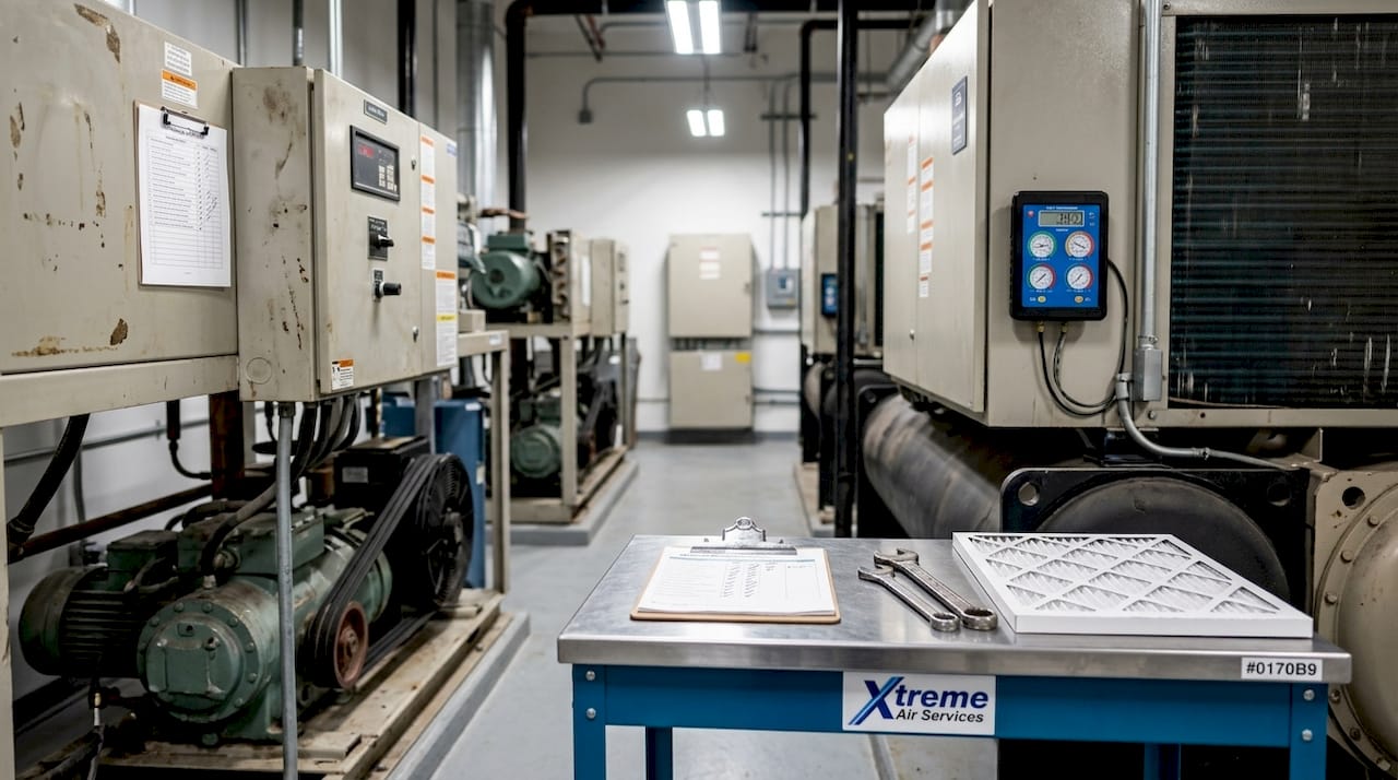 Commercial cooling components in mechanical room